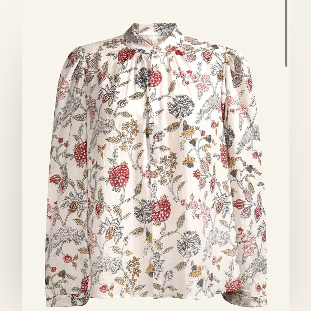 Alix of Bohemia Annabel Woodland Shirt Women’s Size Small Coastal White Red